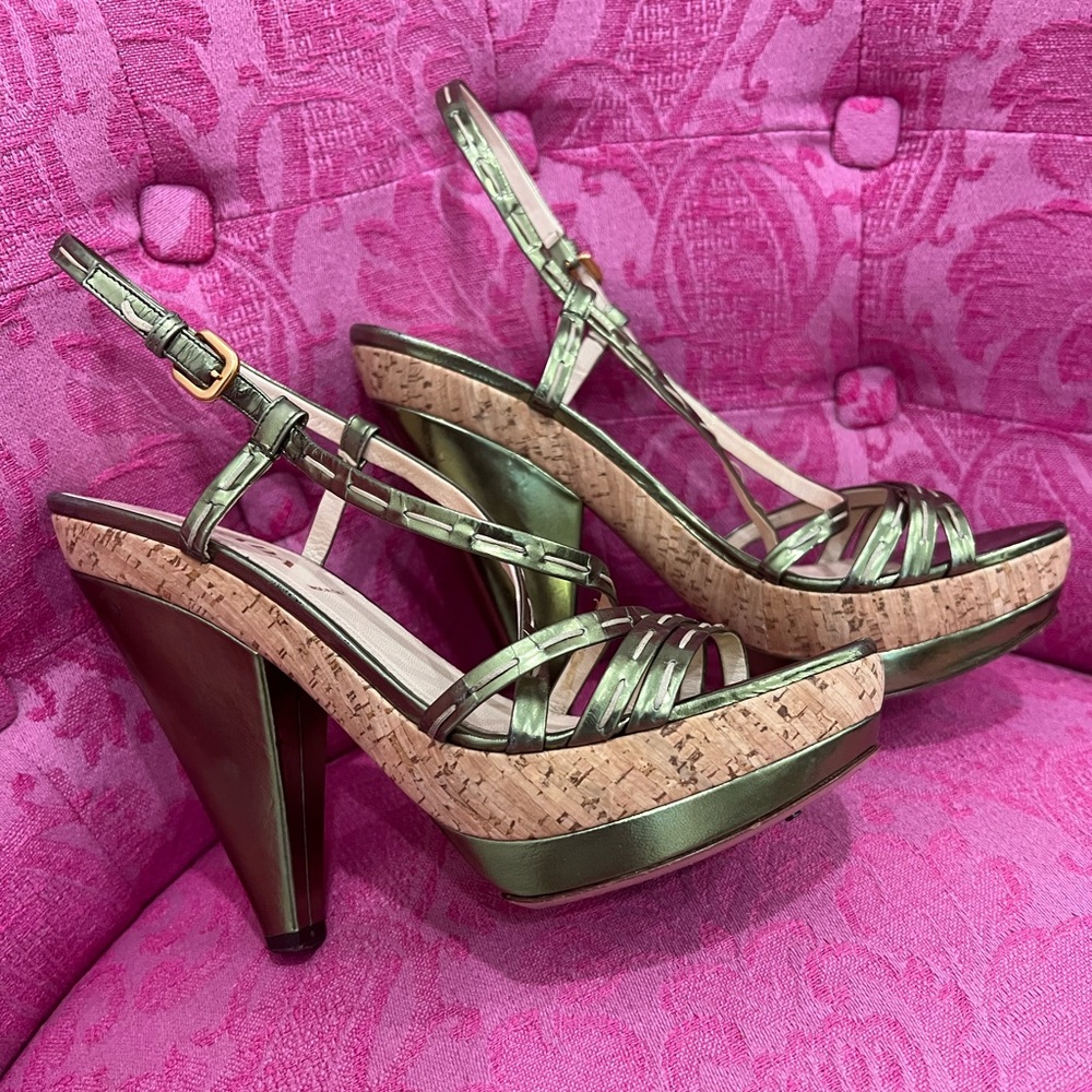 Prada Green Platform Slingback Heels